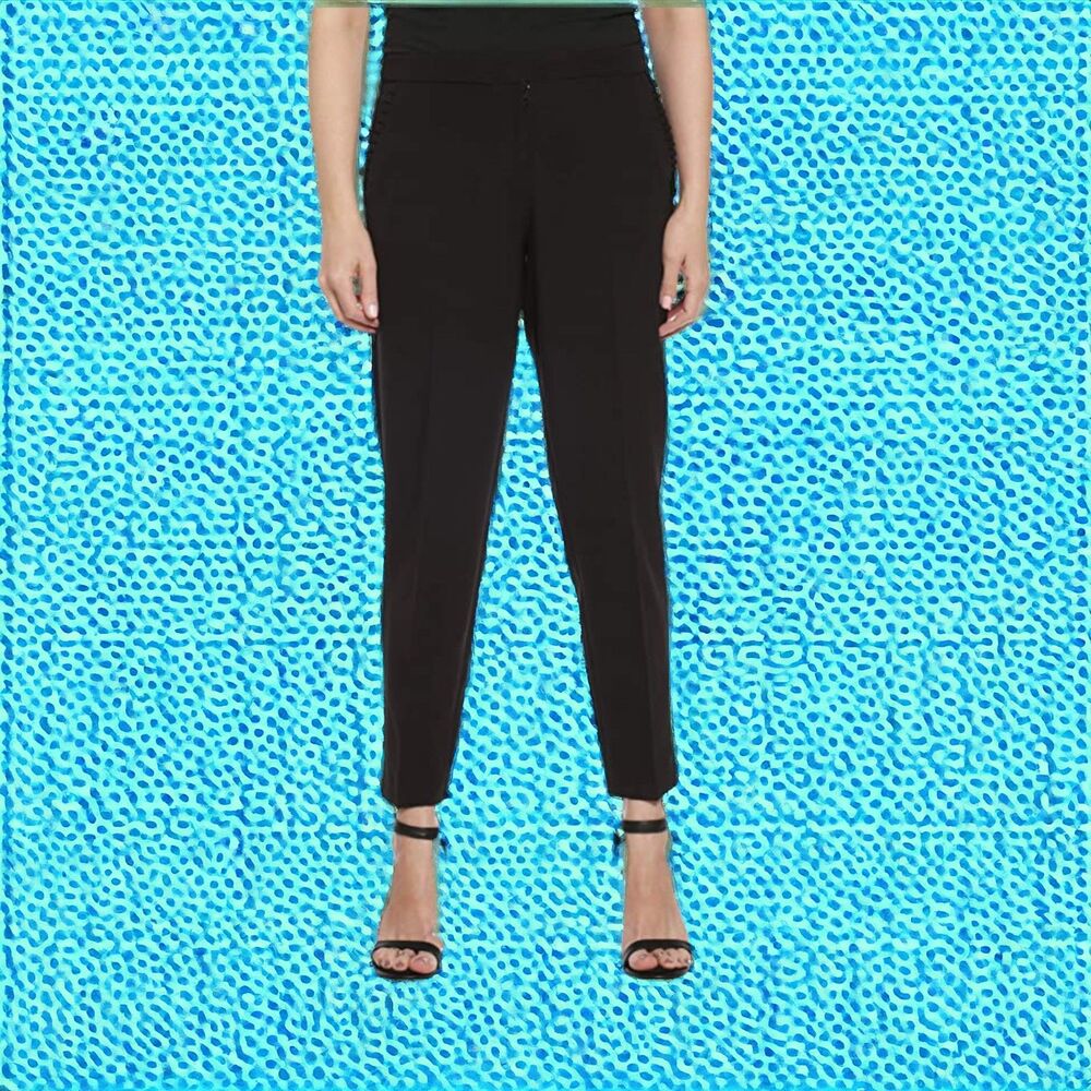 ZAC & RACHEL Black Slim Leg Ankle Pants Ruffled Trim Front Pockets Stretch Sz 10